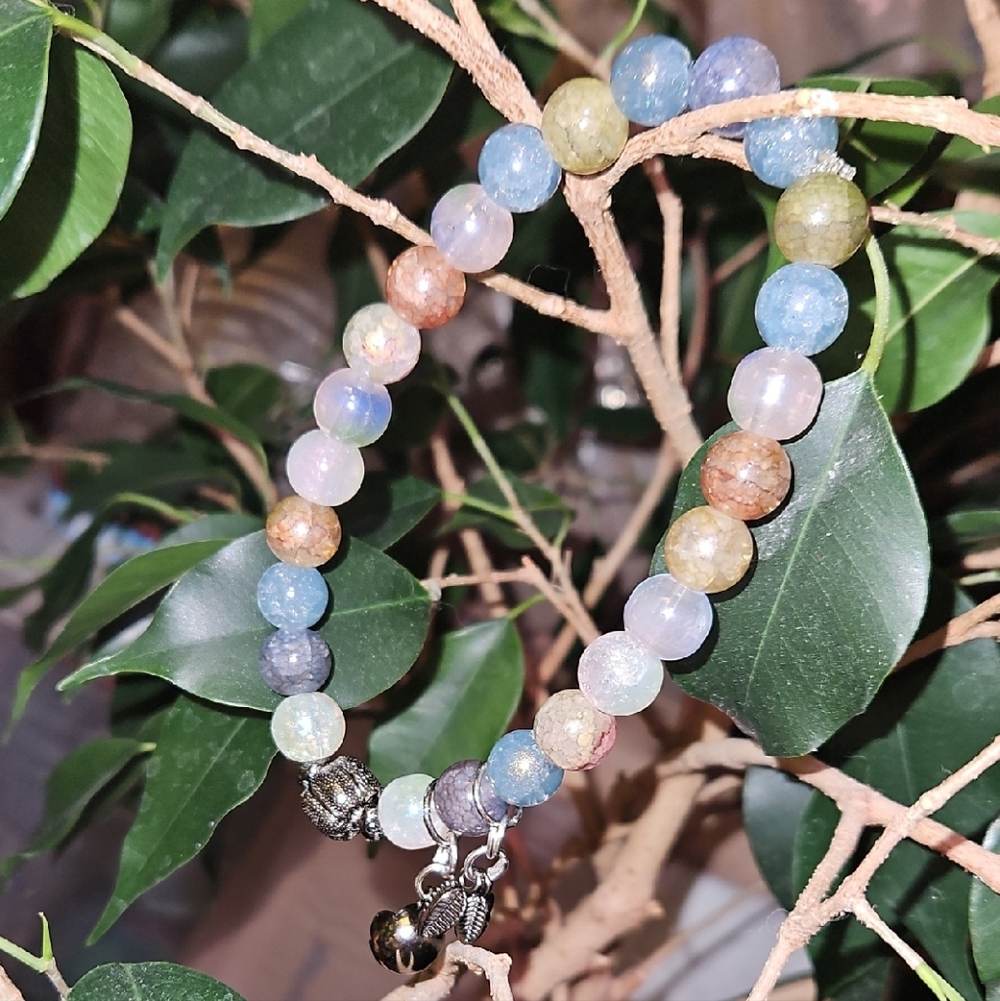 Multicolor XL Glass Beaded Bracelet W/ Black Charms